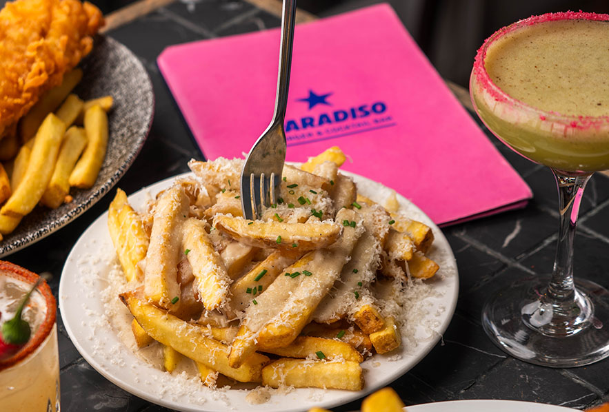 cheesy chips at Paradiso burger restaurant